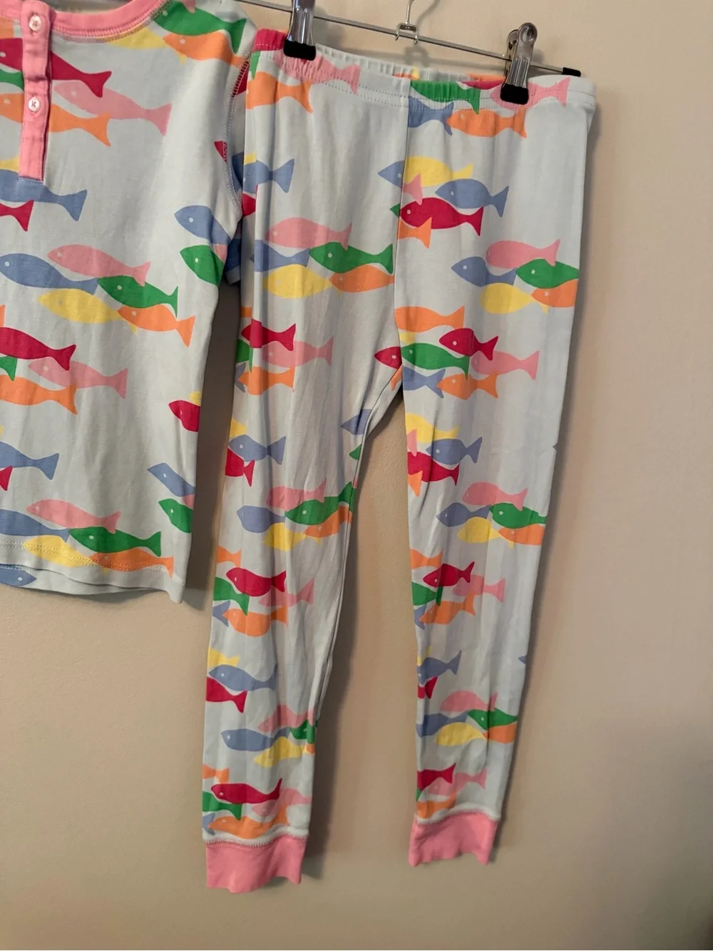 The Beaufort Bonnet Company Light Blue Fish Print Pajama Set - Pink Trim